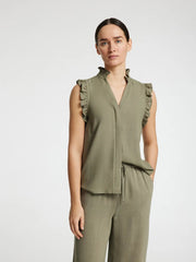 Selected VIVA RUFFLE TOP Vetiver