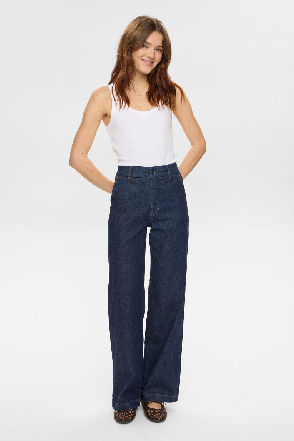 NUAMBER HR WIDE JEANS Dark Blue Denim