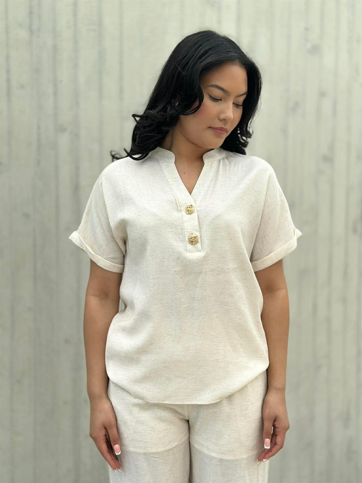 Pepper Solene Lin Bluse Beige