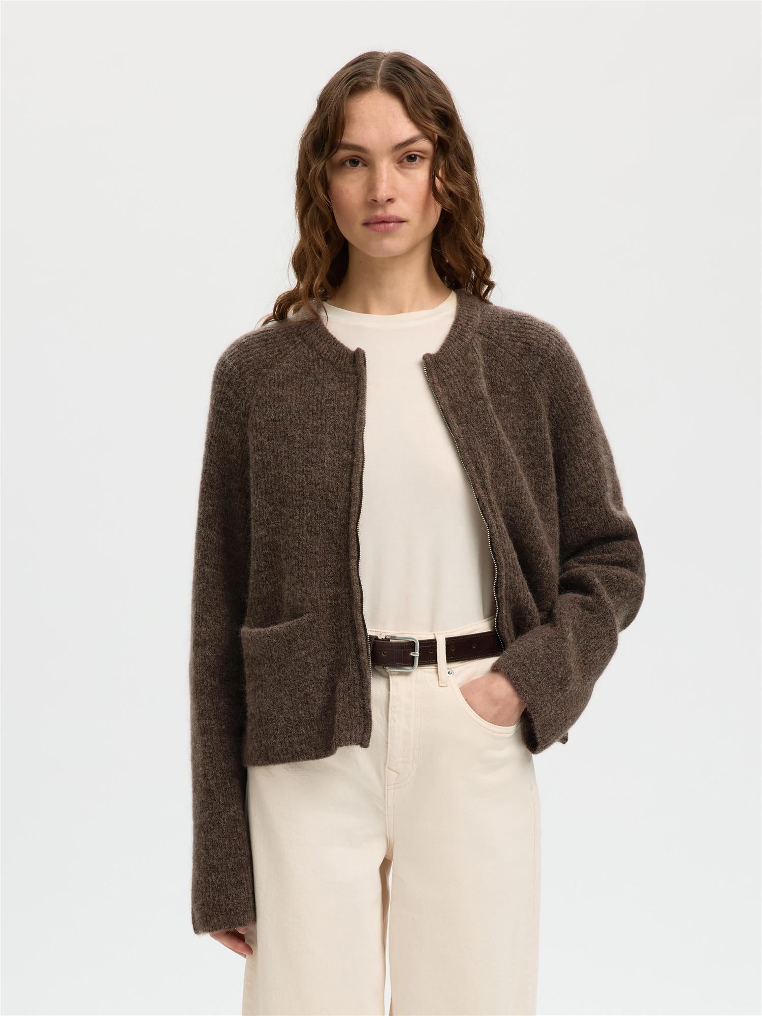 Selected SIA RAS  ZIPPER CARDIGAN CHOCOLATE CHIP