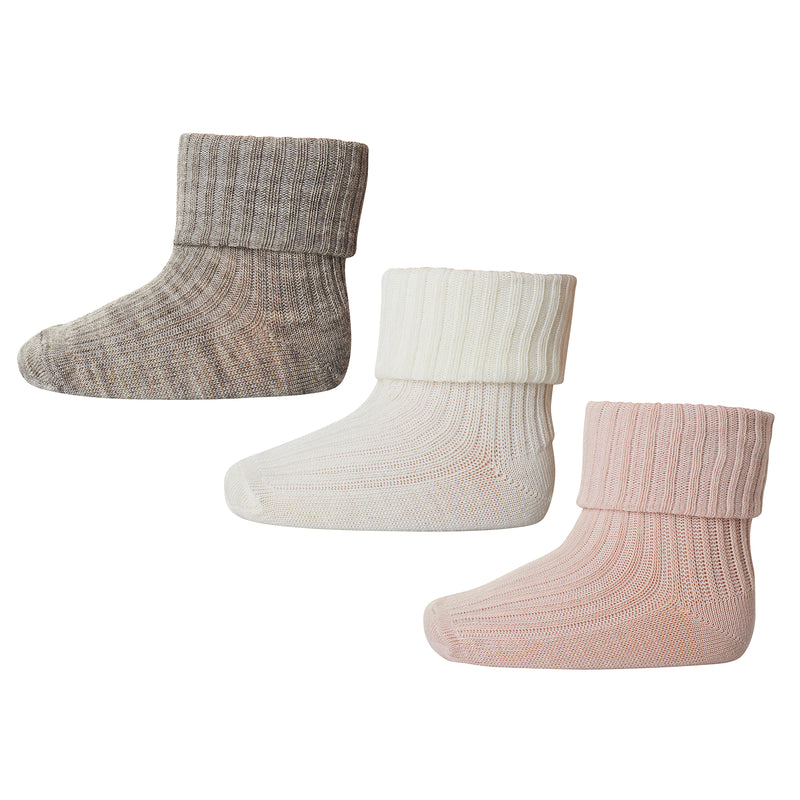 MP Wool rib baby socks - 3-pack- light brown melange