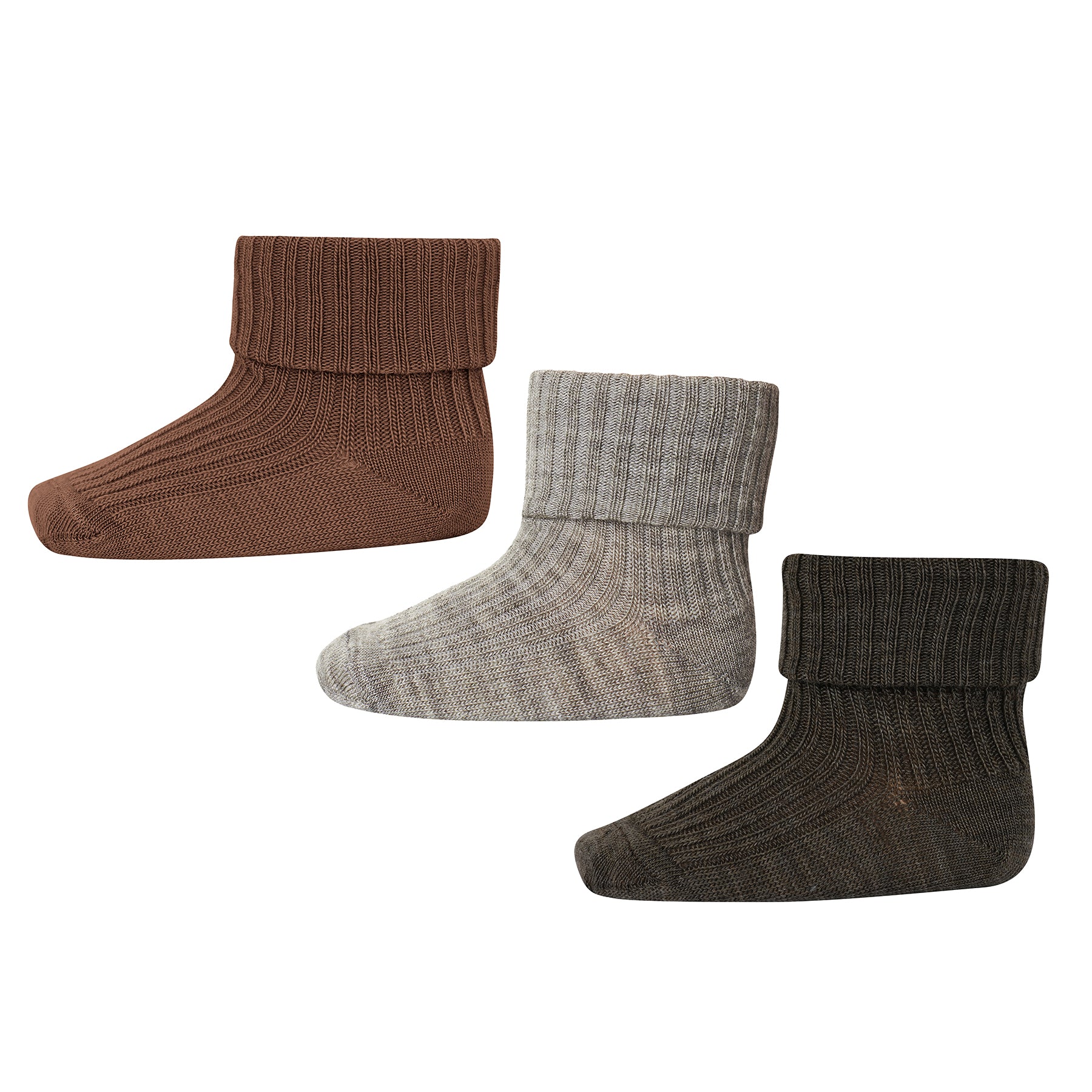 MP Wool rib baby socks - 3-pack-  brown melange