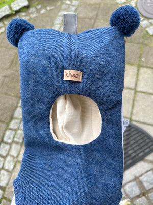 Balaclava Lue Ull Jeansblå m/kivat skinnlapp