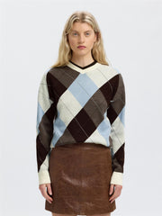 Selected THEA LS KNIT ARGYLE Cashmere Blue