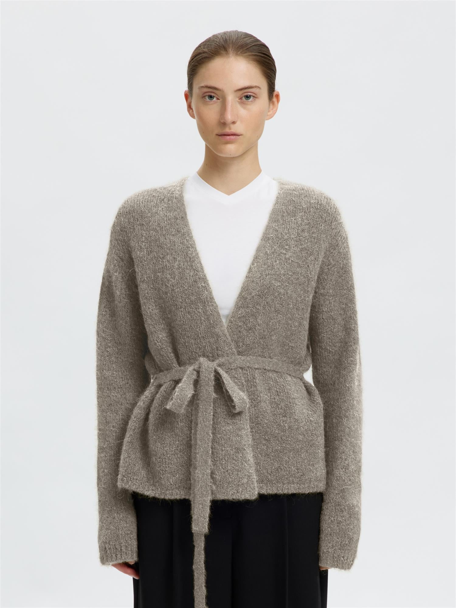 GABRIELLA LS KNIT BELT CARDIGAN STEEL GRAY