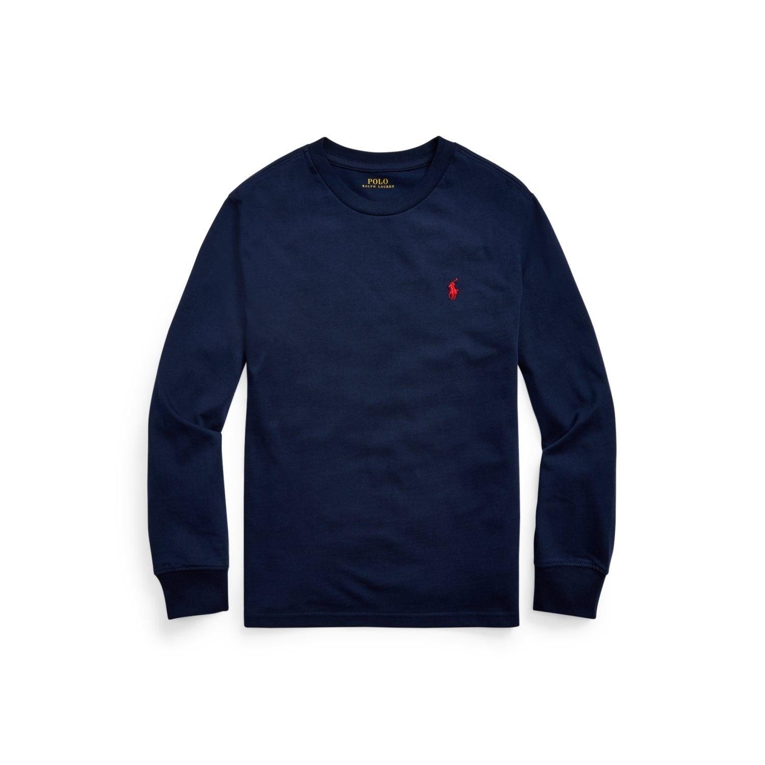 Ralph Lauren Bomull LS Girl Tee Navy /red horse