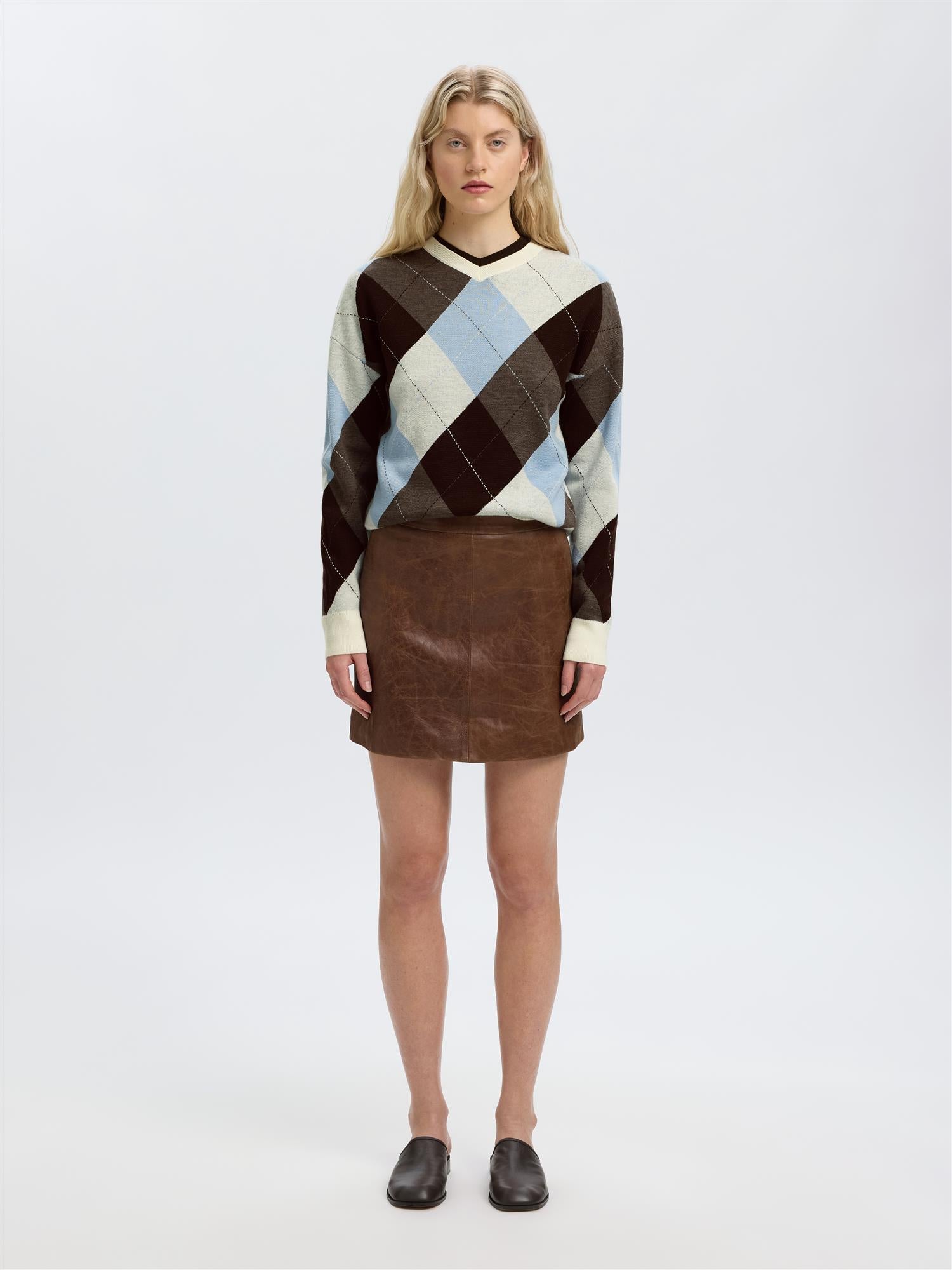 Selected THEA LS KNIT ARGYLE Cashmere Blue