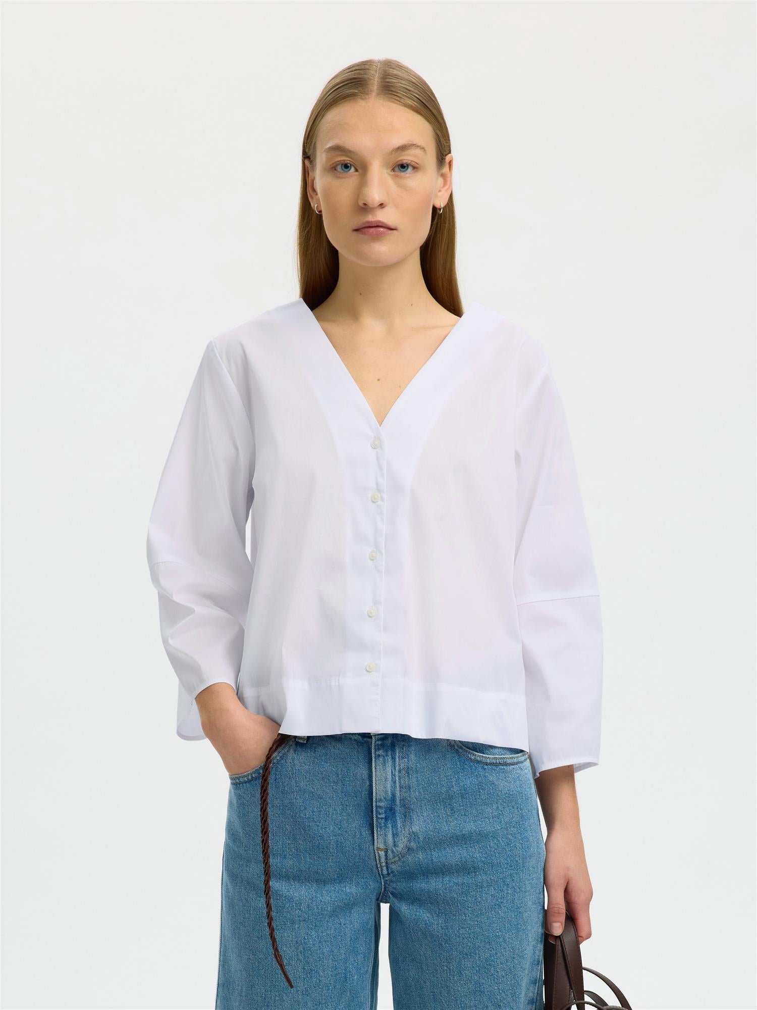 Selected BEA 3/4 V NECK SHIRT Bright White