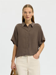 Selected VIVA SS CROPPED SUN SHIRT Chocolate Chip