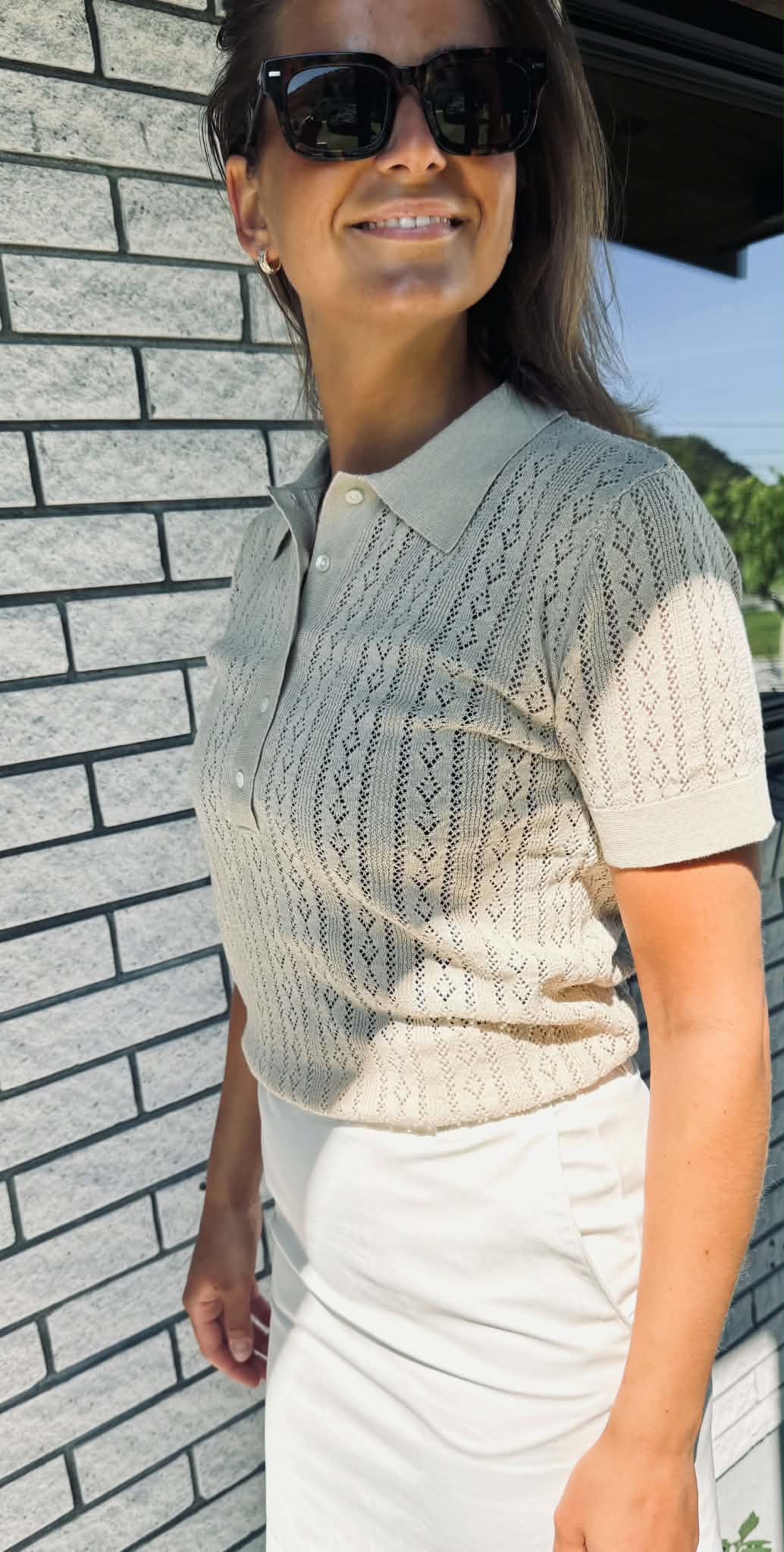 Lina linen Polo Tee Chalk Melange