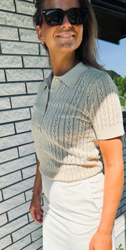 Lina linen Polo Tee Chalk Melange