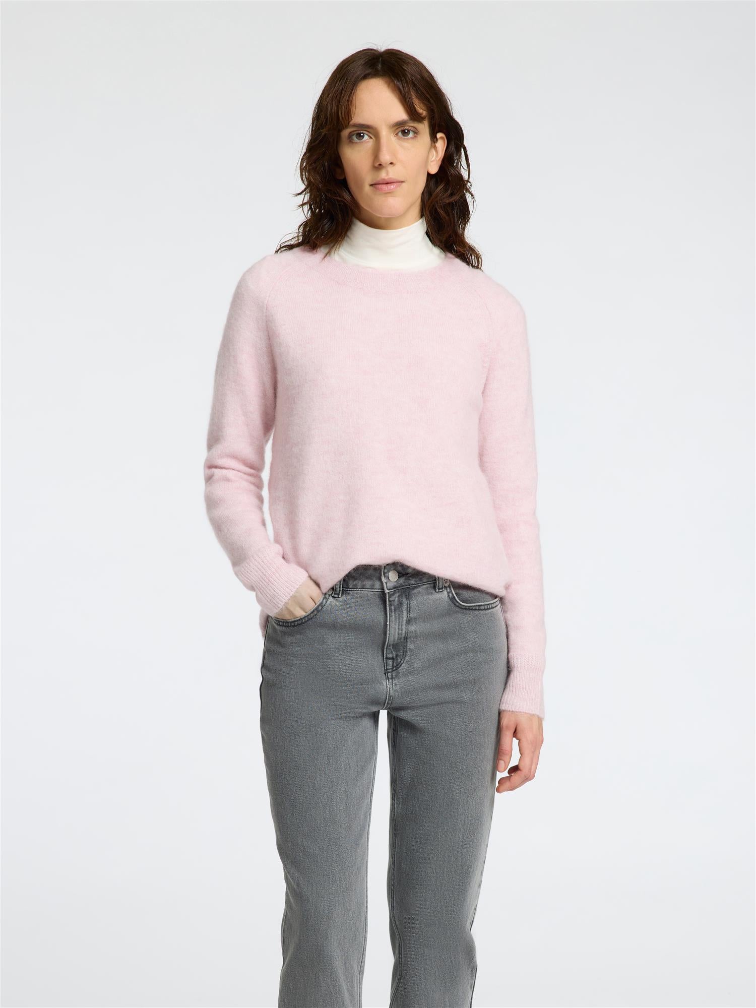 Selected LULU LS KNIT O-NECK Bleached Mauve