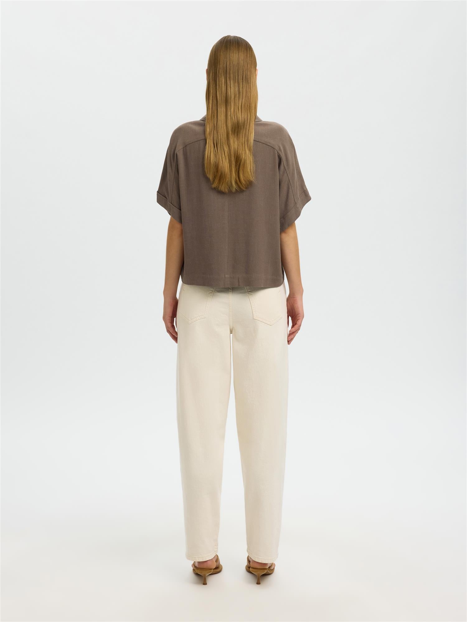 Selected VIVA SS CROPPED SUN SHIRT Chocolate Chip