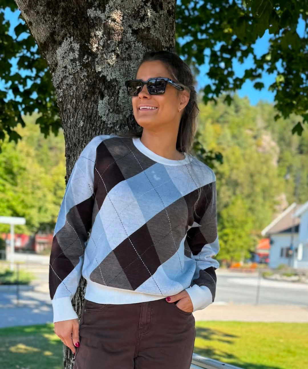 Selected THEA LS KNIT ARGYLE Cashmere Blue