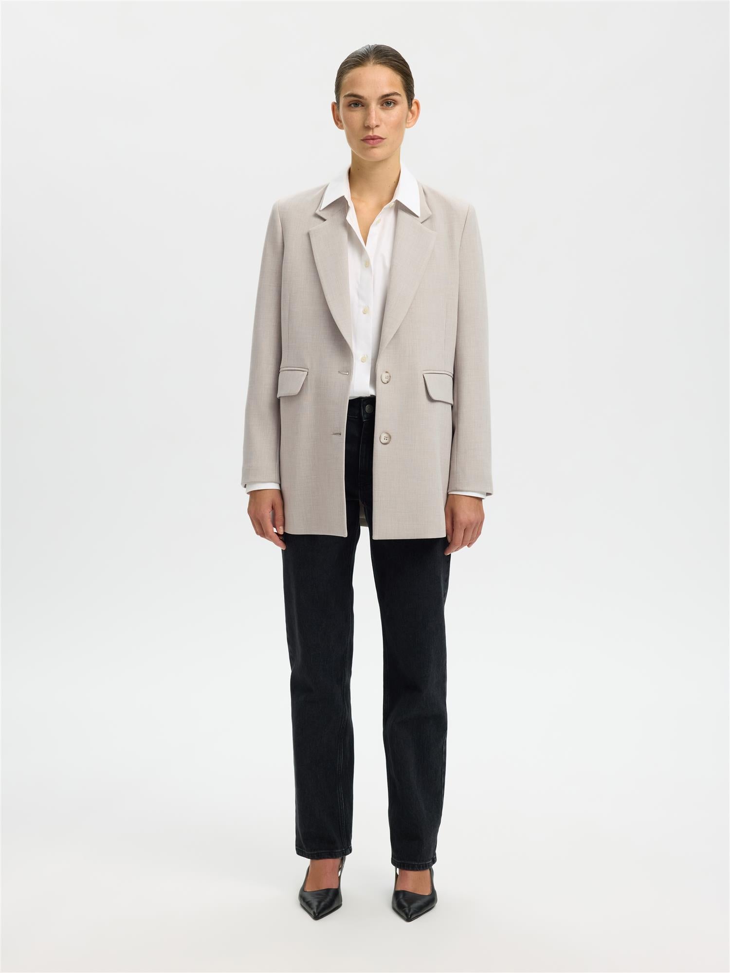 Selected RITA LS RELAXED BLAZER MEL Fossil Melange