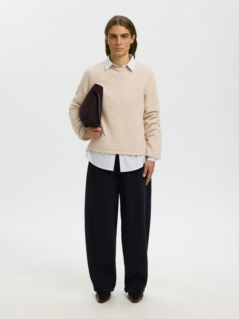 Selected LULU NEW LS KNIT O-NECK NOOS Brich/melange