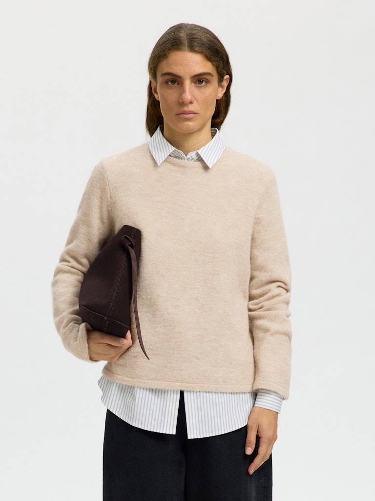 Selected LULU NEW LS KNIT O-NECK NOOS Brich/melange