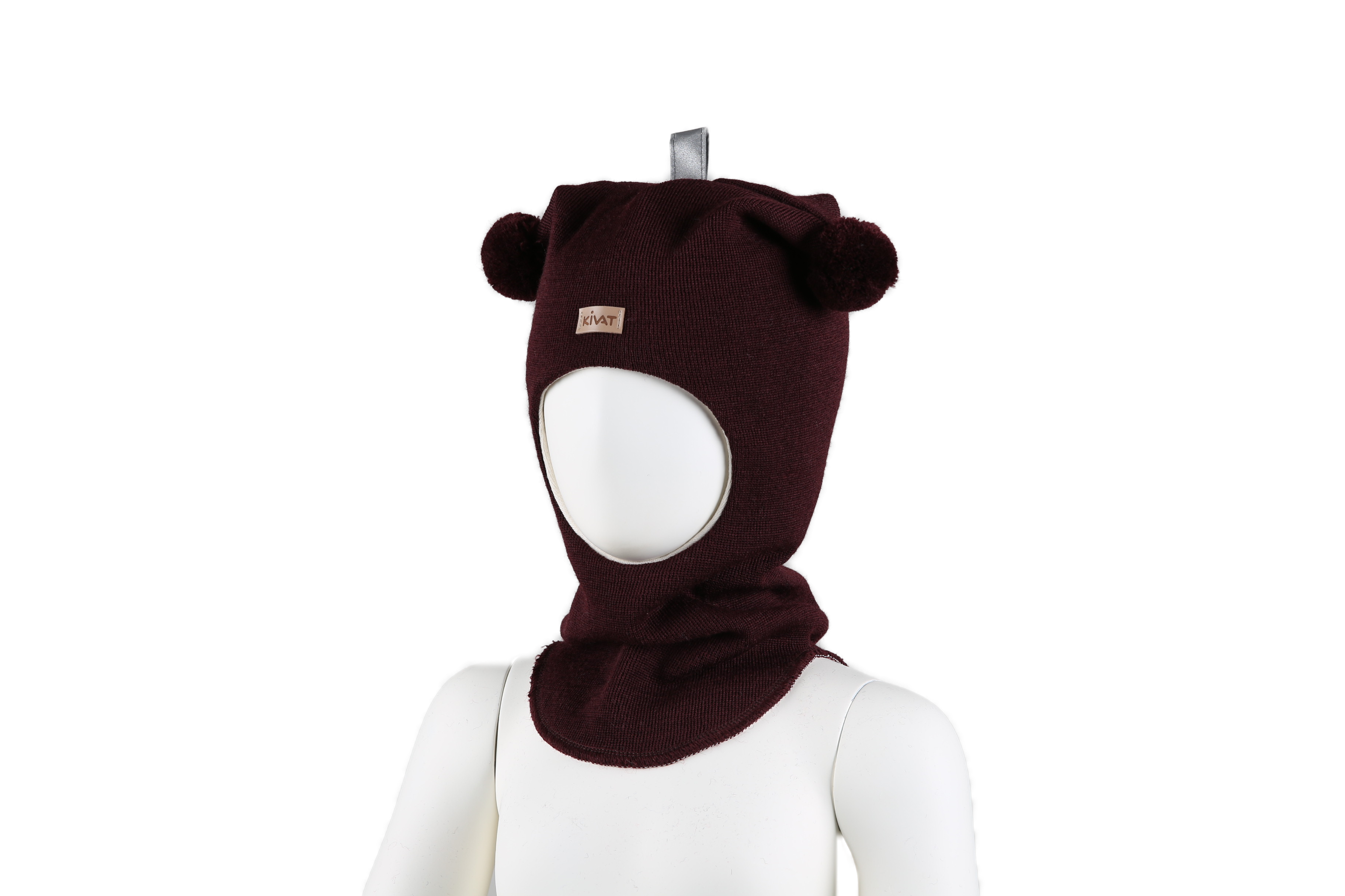 Kivat Balaclava Lue Ull Burgunder dusk og skinnlapp