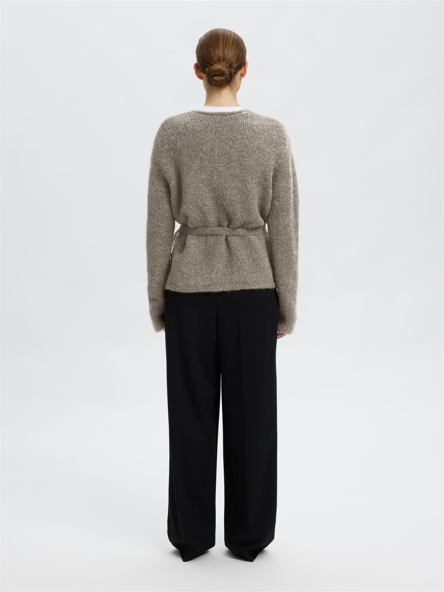 GABRIELLA LS KNIT BELT CARDIGAN STEEL GRAY