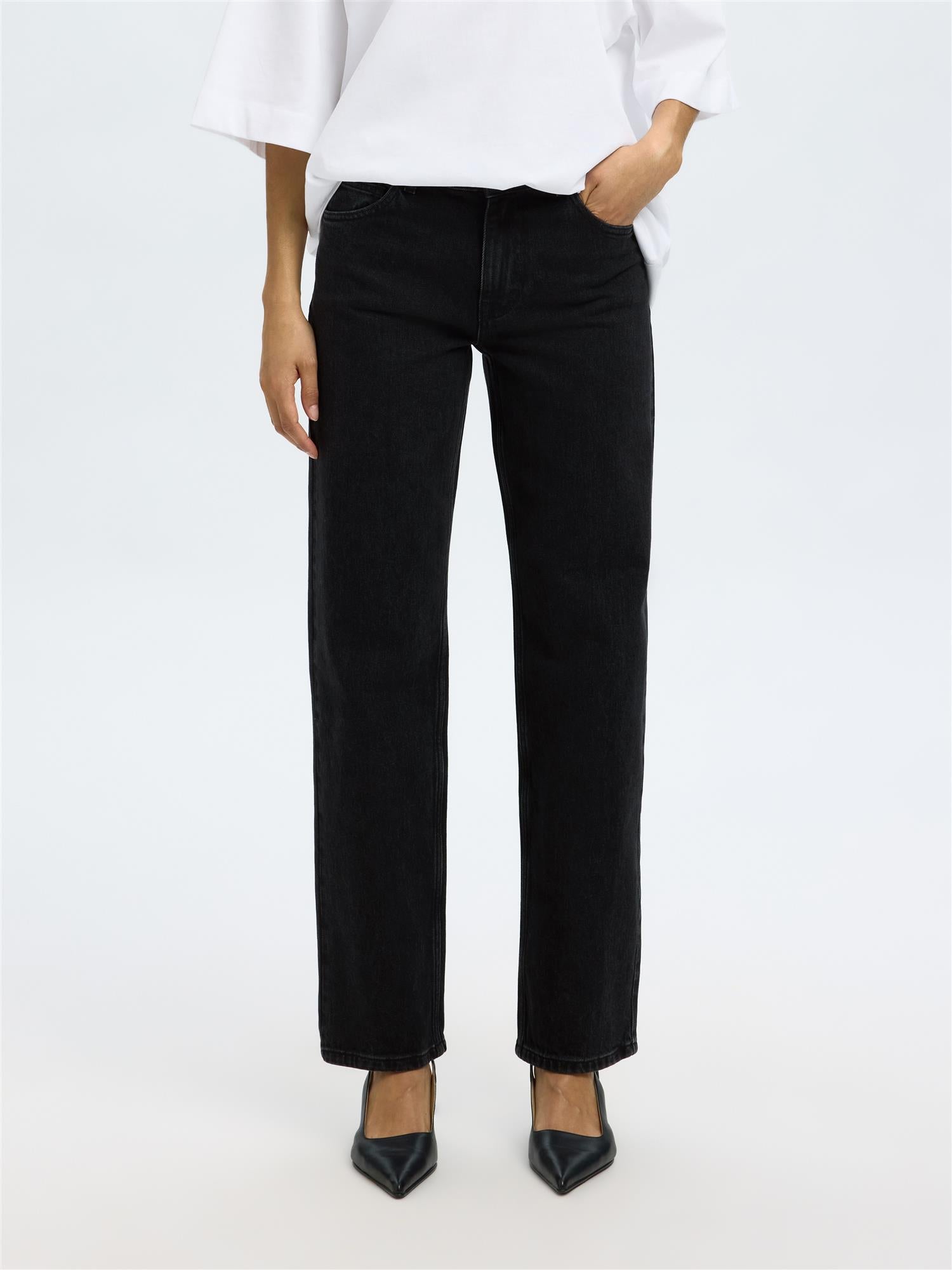 Selected WIDE BEA-KORI MW Jeans Black Denim