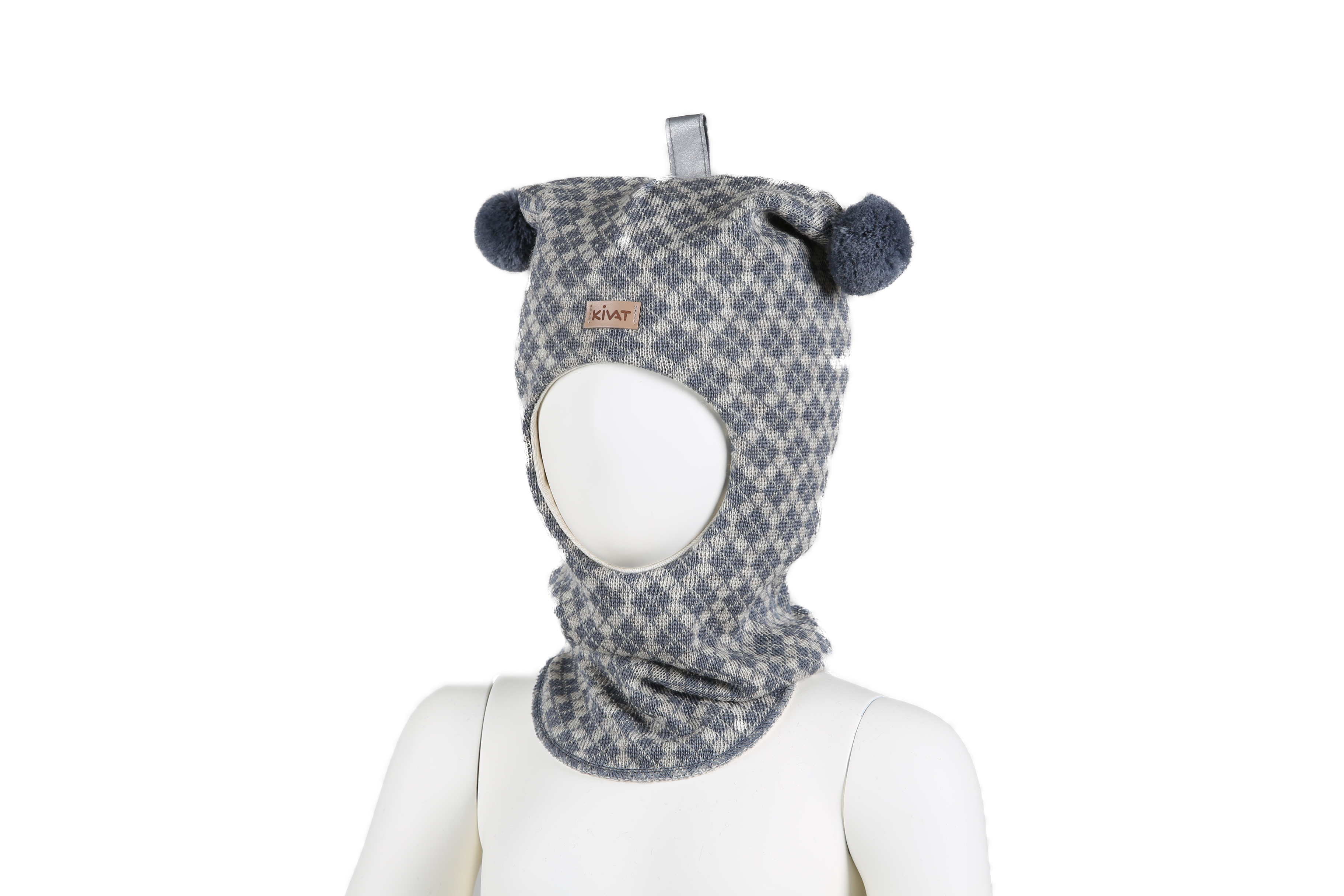 Kivat Balaclava Lue Dueblå diamantmønster m/skinnlapp