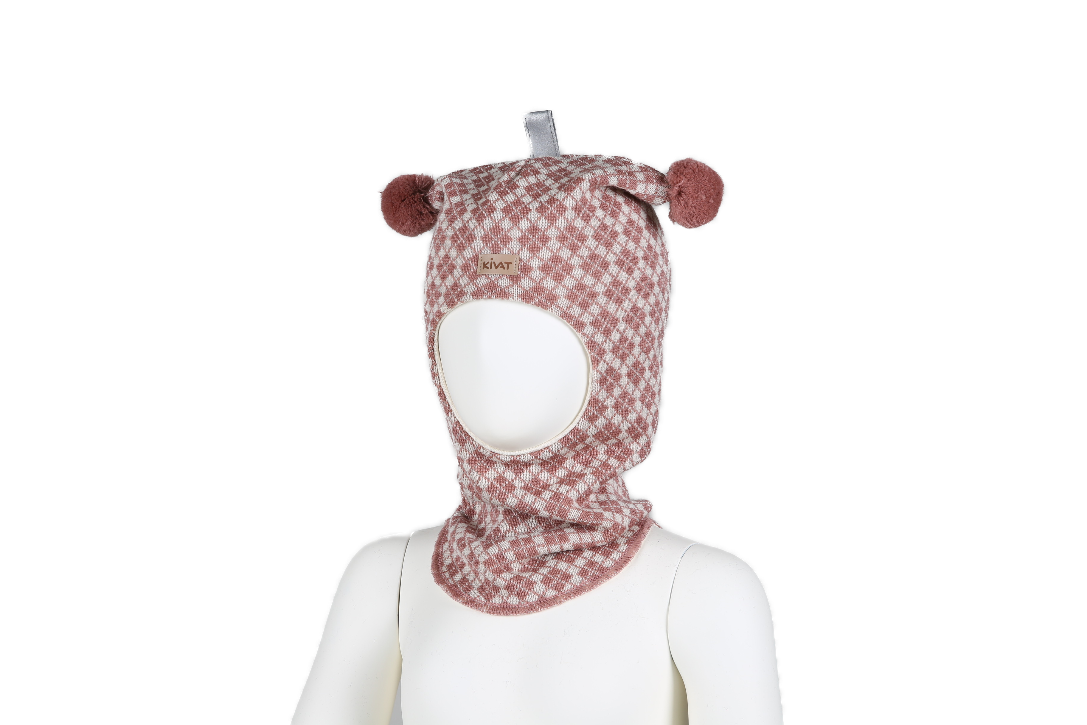 Kivat Balaclava Lue Gammelrosa diamantmønster m/skinnlapp