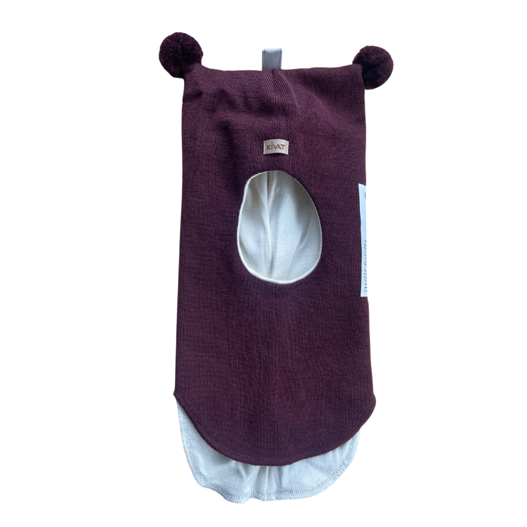 Kivat Balaclava Lue Ull Burgunder dusk og skinnlapp