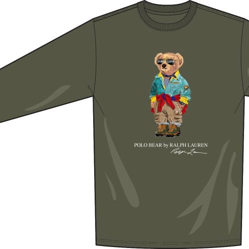 Ralph Lauren Bomull LS Tee Dark Sage Bear