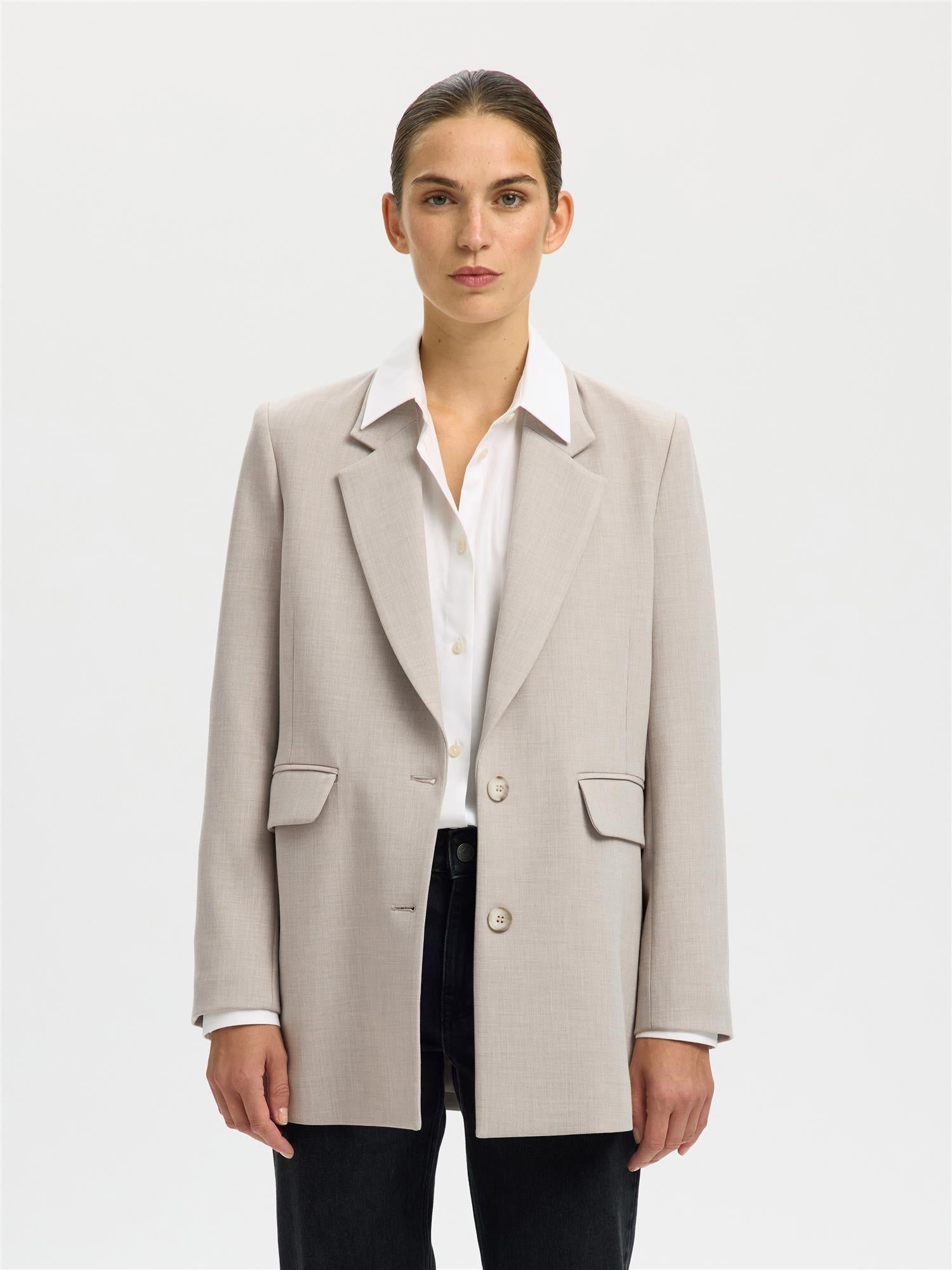 Selected RITA LS RELAXED BLAZER MEL Fossil Melange