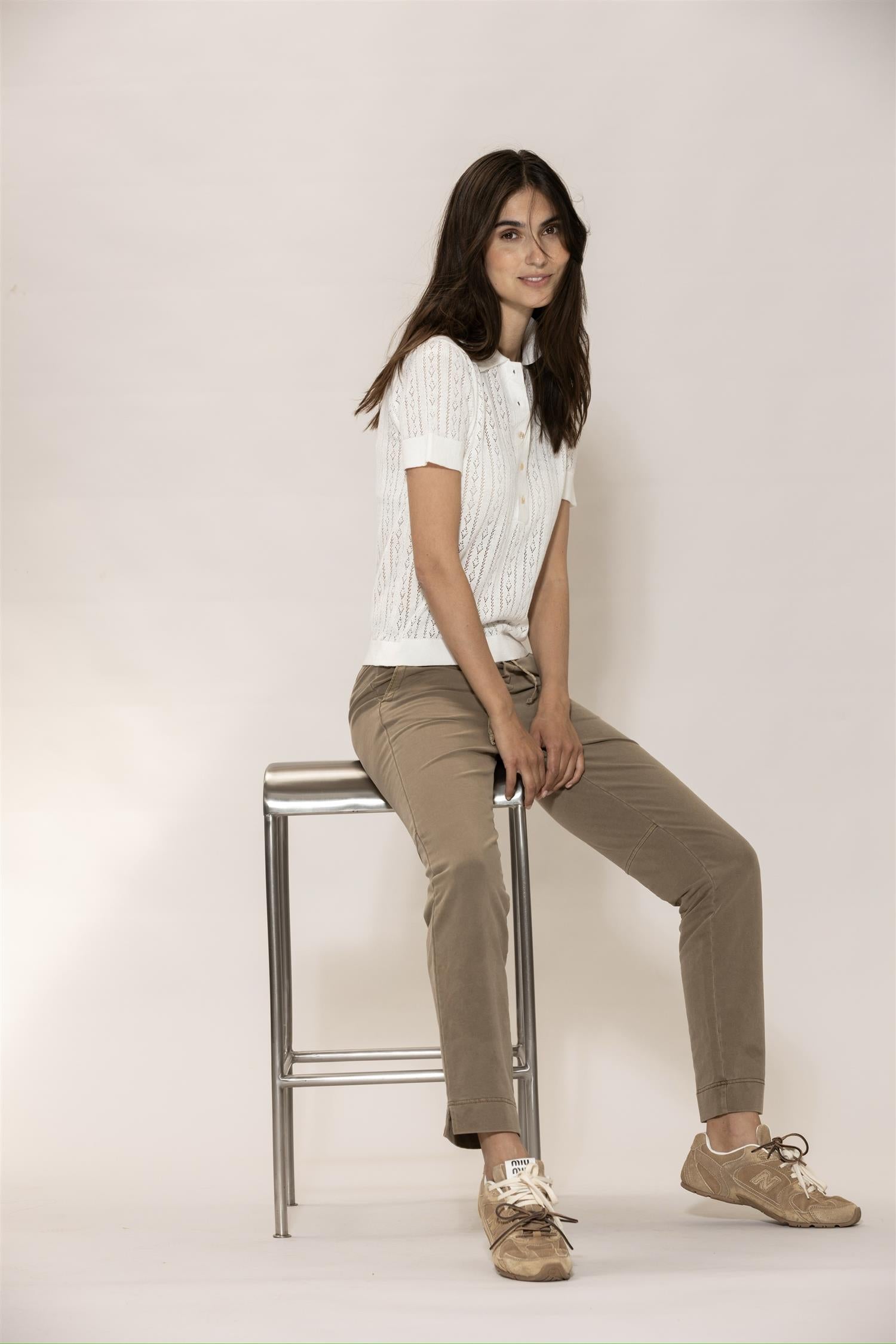 Lina linen Polo Tee White