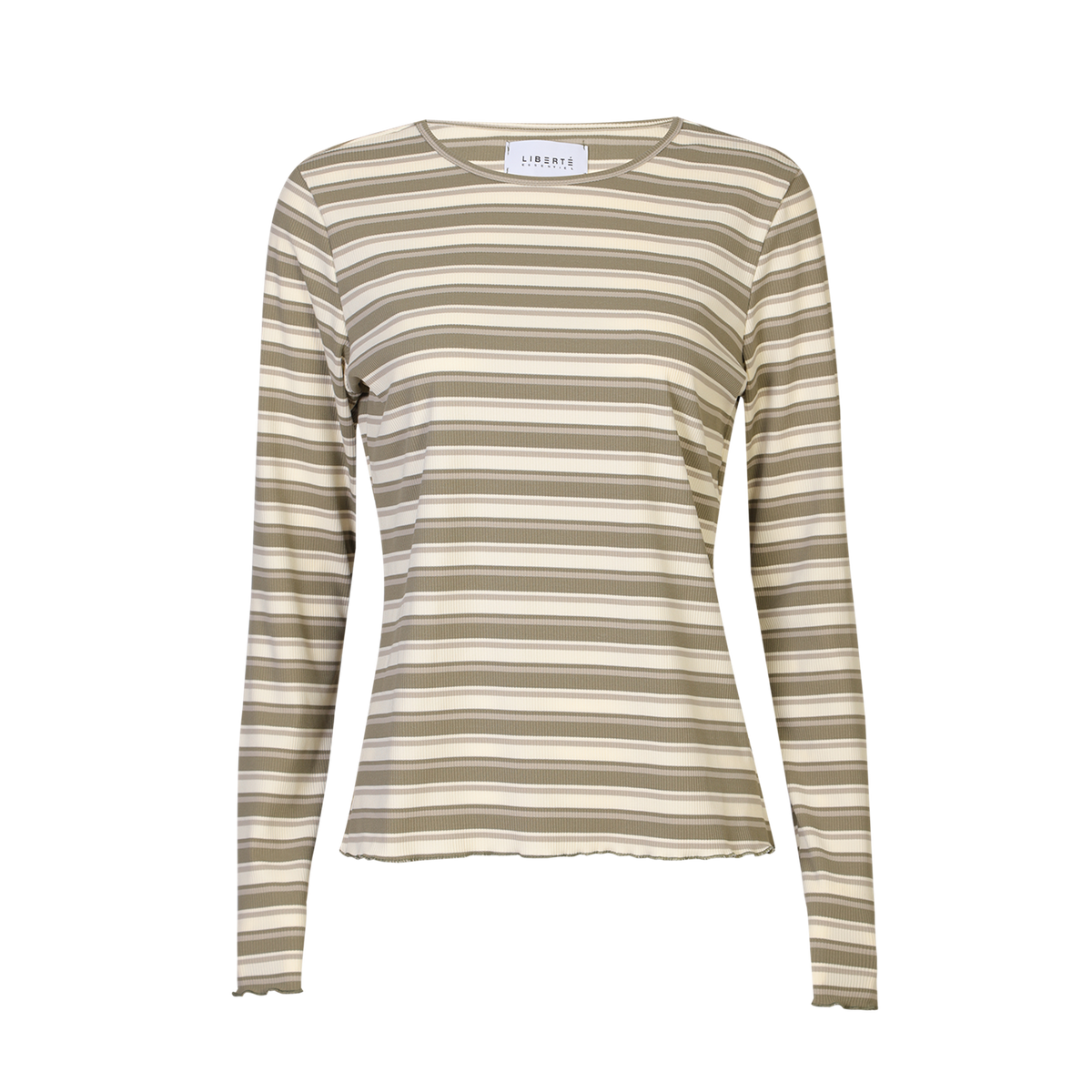 NATALIA LS ROUND NECK BLOUSE ARMY CREME STRIPE