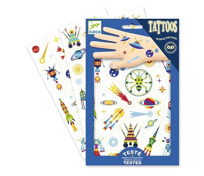 Djeco Tattoos Verdensrommet Glow in dark