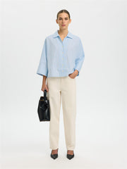 Selected ESTER OVERSIZE 3/4 SHIRT Malibu Blue Stripe