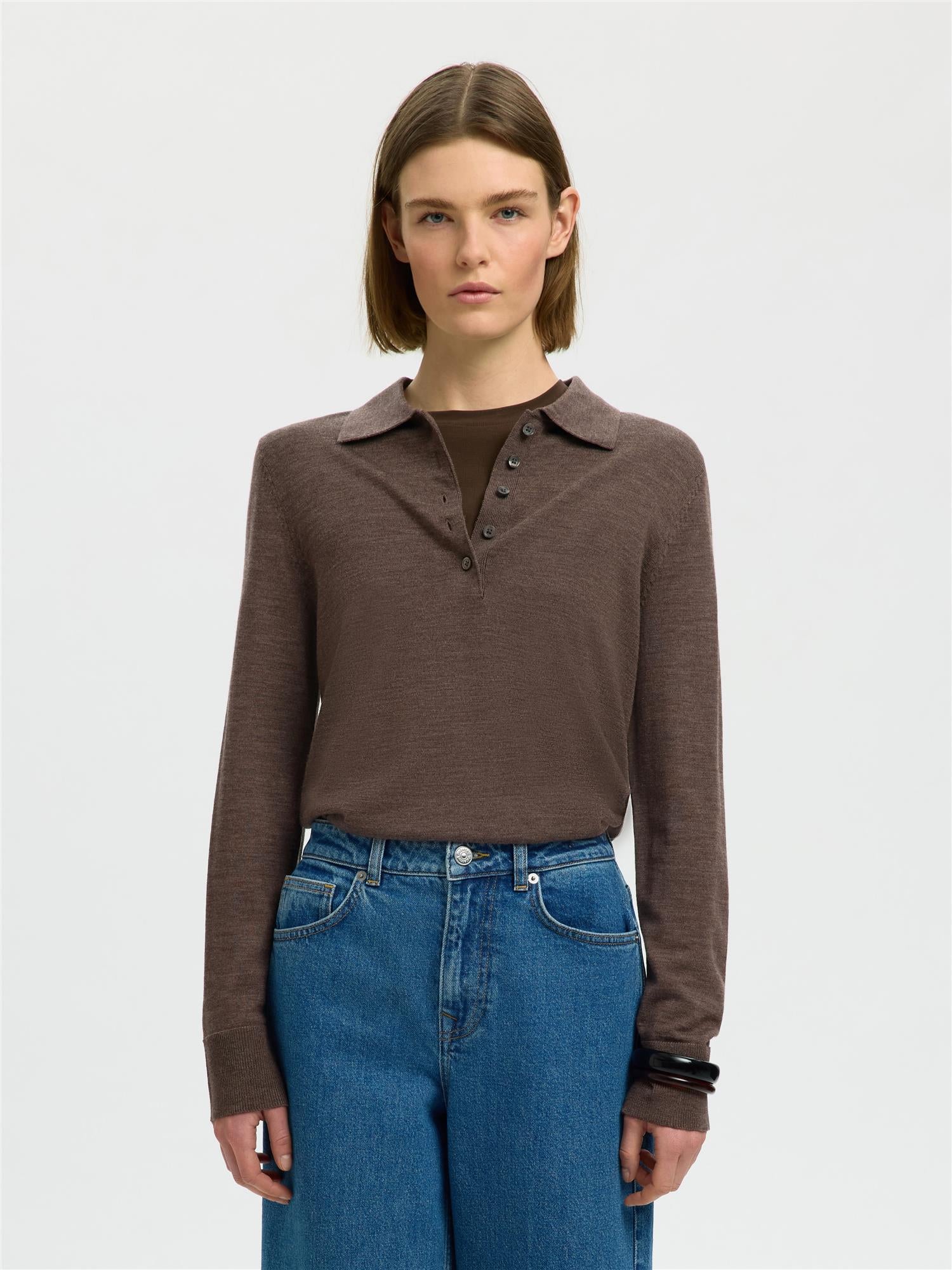 Selected THEA LS KNIT MERINO COLLAR NECK Delicioso