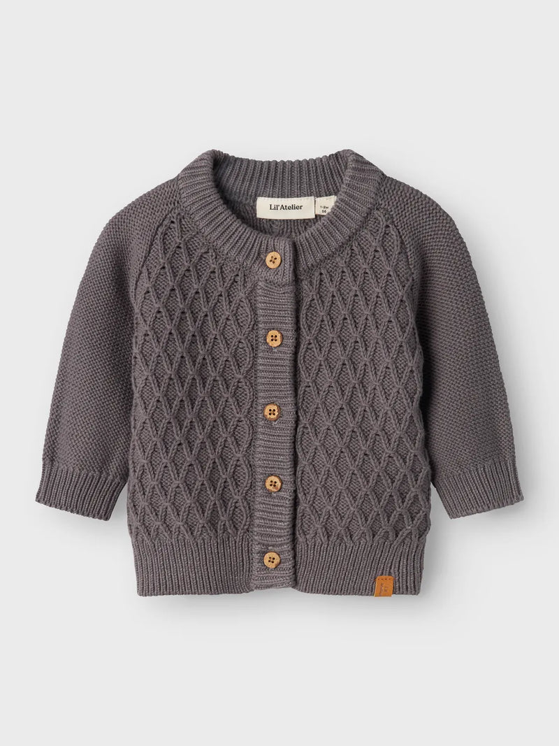 Lil Atelier Tobie Knit Baby Cardigan Pewter