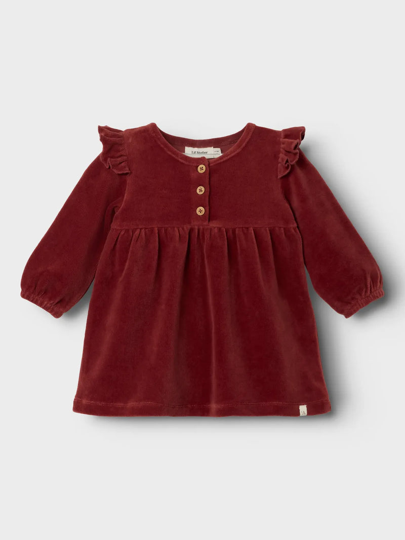 Lil Atelier Saga Baby Velour Dress Spiced Apple