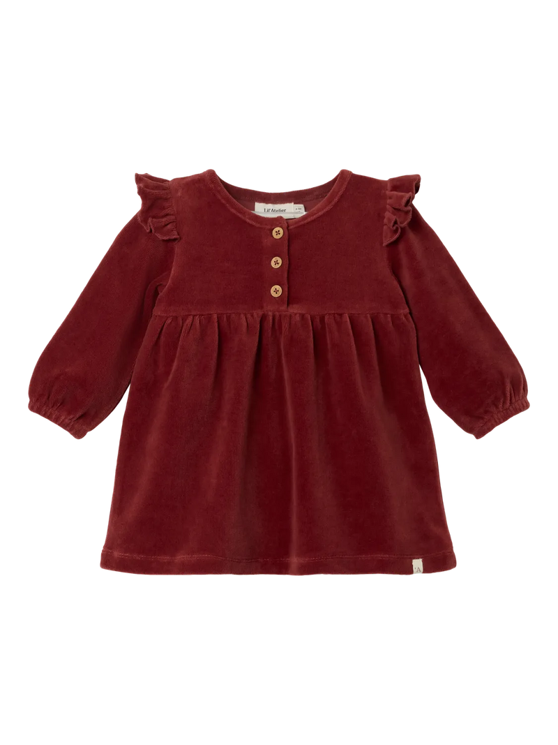 Lil Atelier Saga Baby Velour Dress Spiced Apple