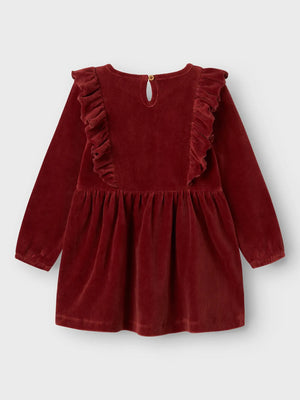 Lil Atelier Saga Velour Dress Spiced Apple