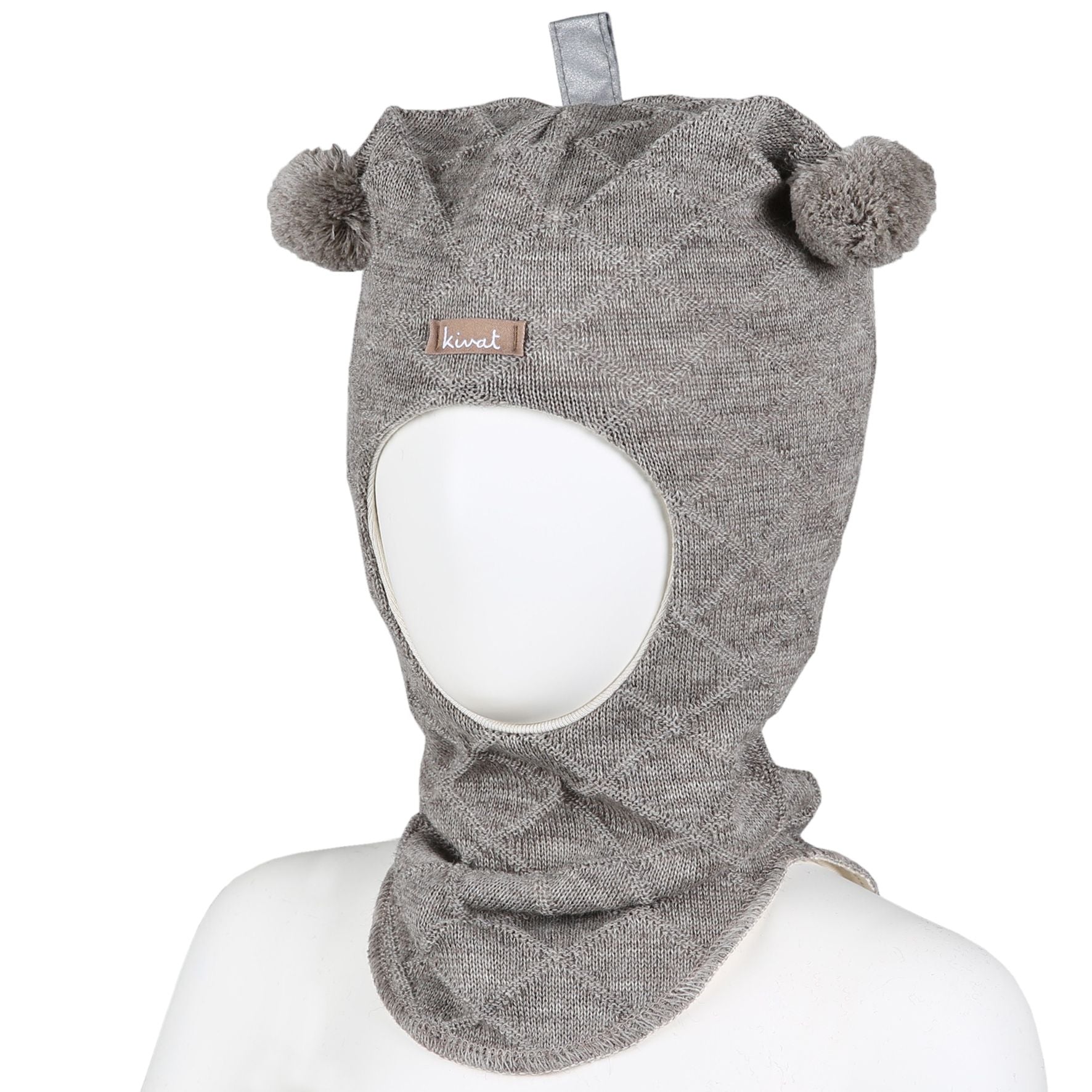 Kivat Balaclava Lue Ull Vaffelmønster Beigemelert m/kivat skinnlapp