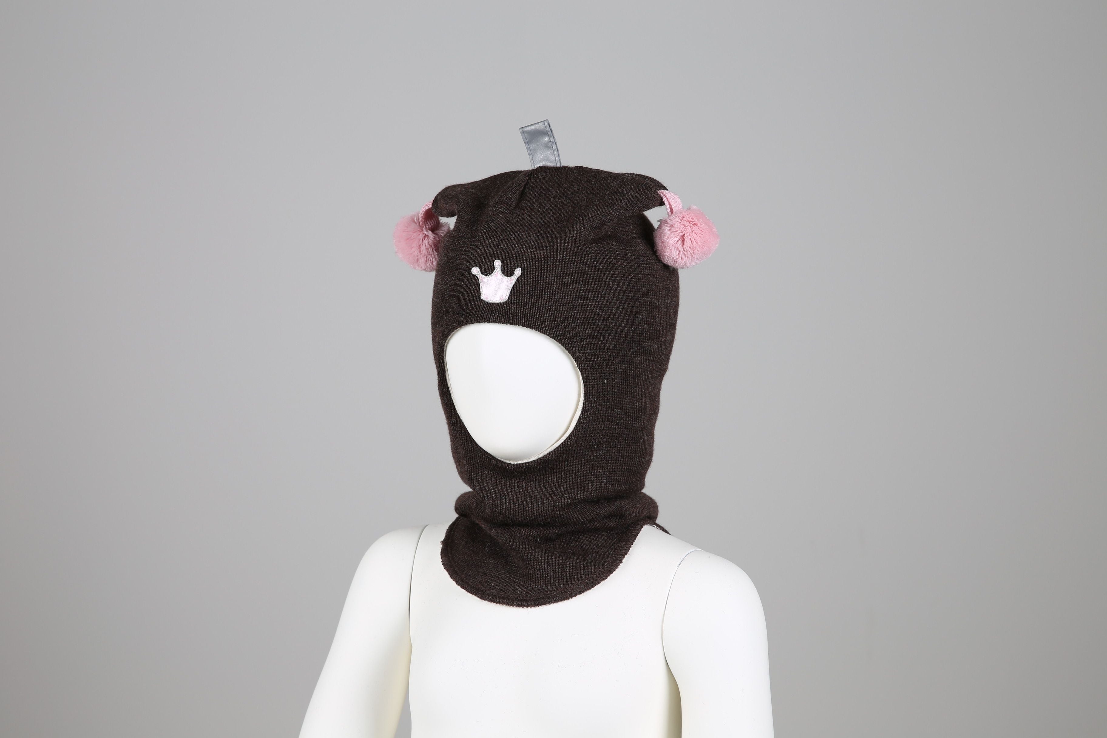 Kivat Balaclava Lue Ull Mørkbrun,rosa dusk m/krone